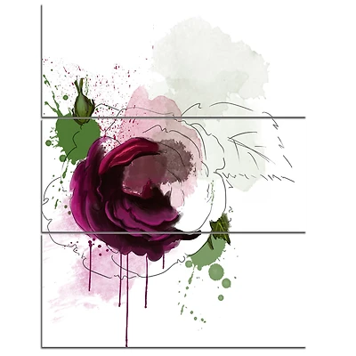 Designart - Purple Rose Sketch Watercolor