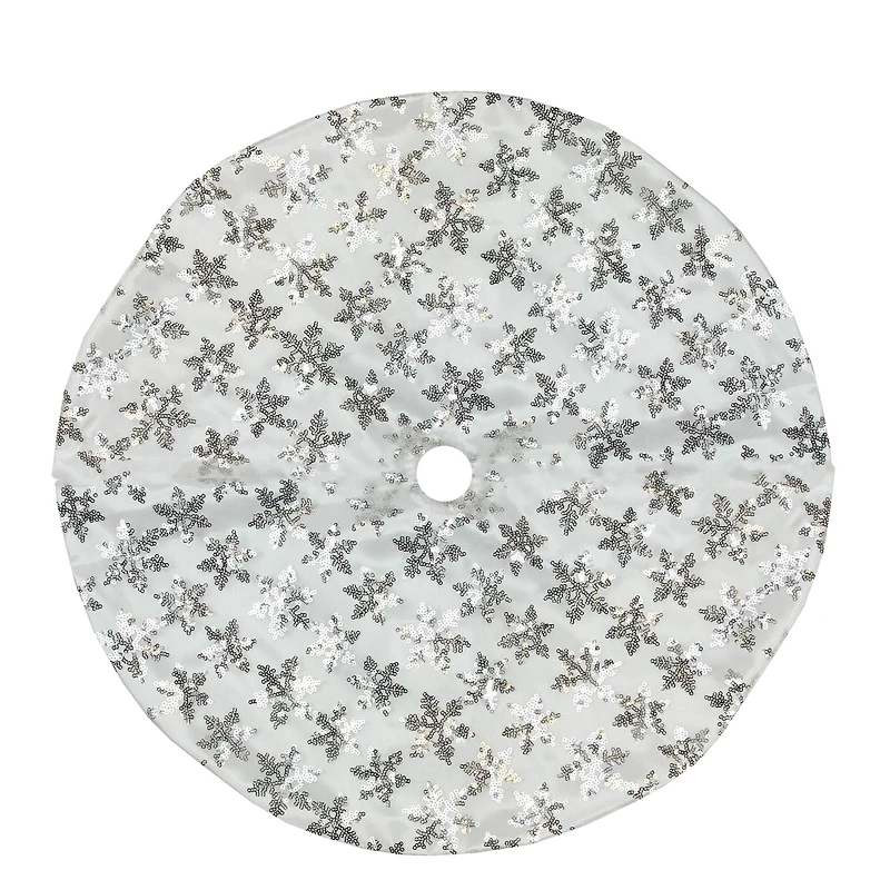 20" White & Silver Sequin Snowflake Mini Tree Skirt