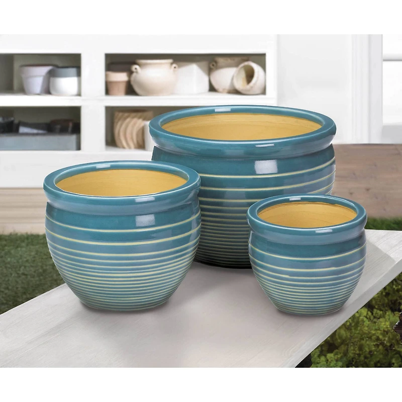 Ocean Breeze Ceramic Planter Set