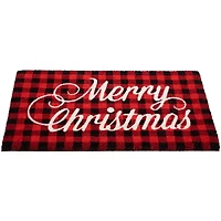 Red and Black Plaid "Merry Christmas" Natural Coir Christmas Outdoor Doormat 18" x 30"