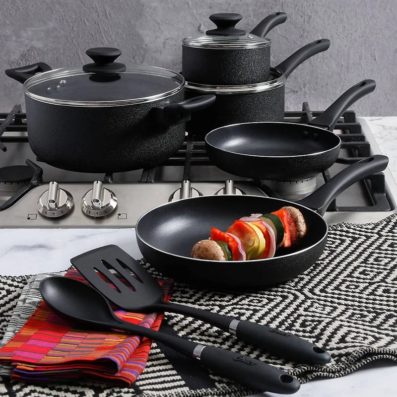 Oster Ashford 10-Piece Black Aluminum Nonstick Cookware Set