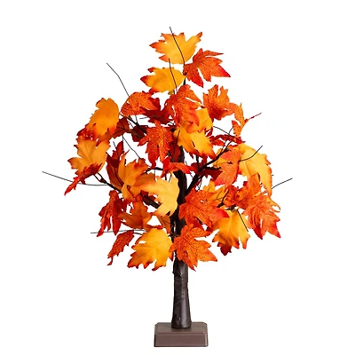 2ft. Pre-Lit Bright Autumn Maple Artificial Fall Tree with 24 Warm White LED Lights and Detachable Base
