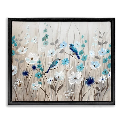 Stupell Industries Birds Floral Meadow Blossoms Floater Framed Art