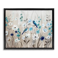 Stupell Industries Birds Floral Meadow Blossoms Floater Framed Art