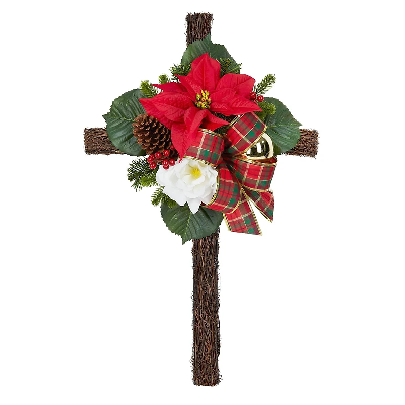 38" Red & White Poinsettia Remembrance Cross by Ashland®