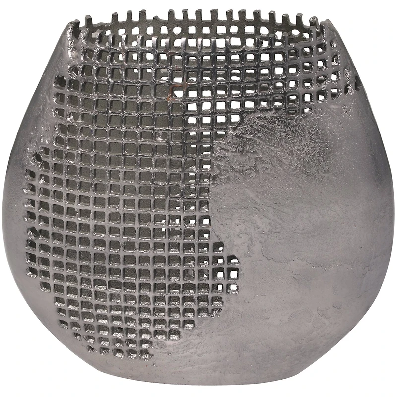 15" Dark Gray Aluminum Grid Inspired Abstract Vase with Open Frame Design