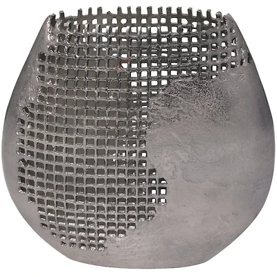 15" Dark Gray Aluminum Grid Inspired Abstract Vase with Open Frame Design