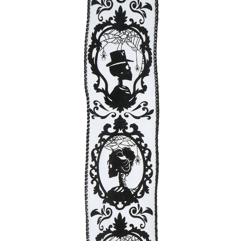 2.5" x 20ft. Black & White Wired Skeleton Portrait Ribbon by Celebrate It® Halloween