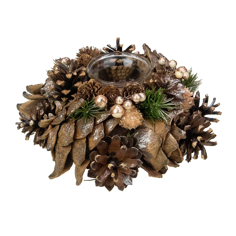 7.25" Autumn Artificial Foliage Pine Cone Votive Candle Holder