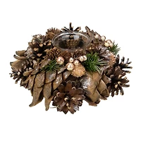 7.25" Autumn Artificial Foliage Pine Cone Votive Candle Holder