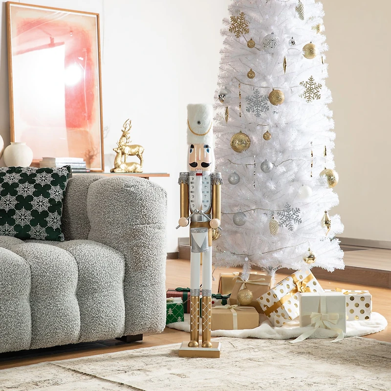 Glitzhome® 42" Gold & White Christmas Nutcracker