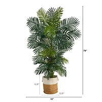 6.5ft. Golden Cane Artificial Palm Tree in Handmade Natural Jute and Cotton Planter