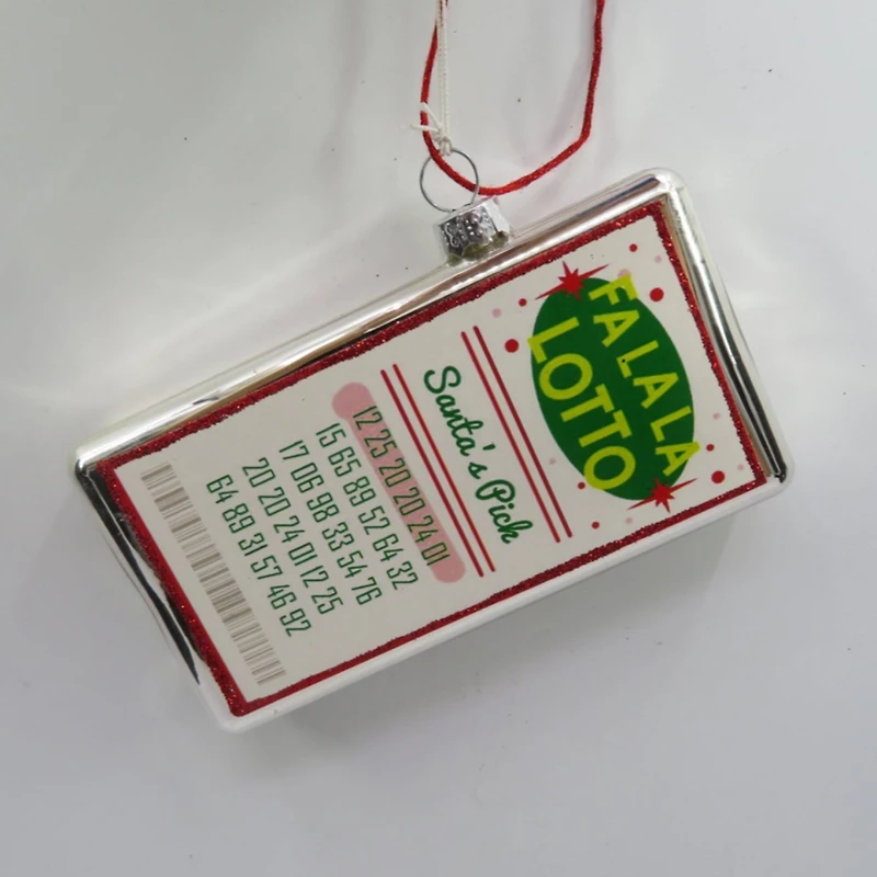 Glass "Fa La La Lotto Santa's Pick" Hanging Christmas Ornament - 4.25" - Silver