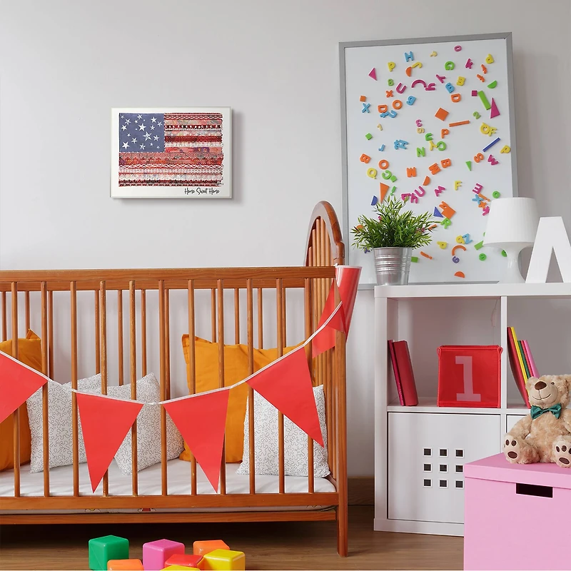 Stupell Industries Home Sweet Home Phrase Lace Pattern American Flag Wall Plaque