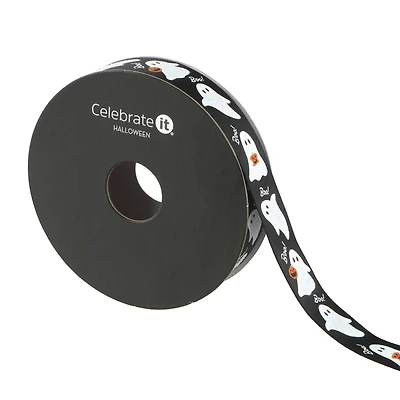 5/8" x 4yd. Black Ghosts Ribbon by Celebrate It® Halloween