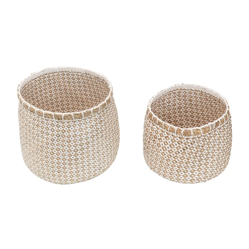 Hello Honey® Natural & White Hand-Woven Seagrass & Paper Baskets with Pattern Set