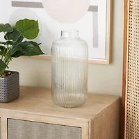 13" Clear Glass Ribbed Fluted Decorative Vase