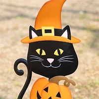 Glitzhome® 36"H Halloween Metal Black Cat with Spring Head and Stacked Pumpkin Yard Stake