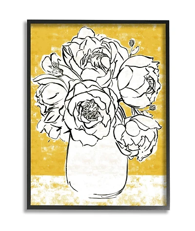 Stupell Industries Peony Sketch Bouquet Contrasted Distressed Yellow Framed Wall Art