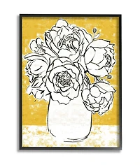 Stupell Industries Peony Sketch Bouquet Contrasted Distressed Yellow Framed Wall Art