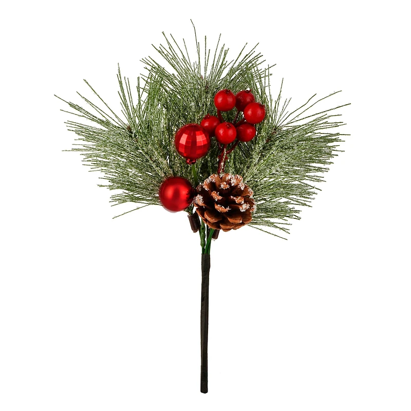 13" Snowy Pine, Berry, Pinecone & Red Ornament Pick by Ashland®