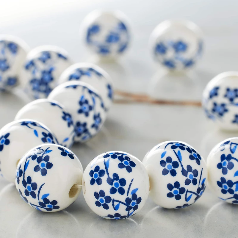 White & Sapphire Ceramic Round Beads, 12mm by Bead Landing™