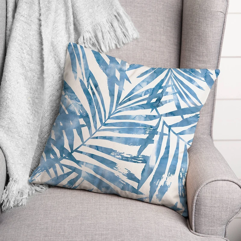 Navy Palm Leaf Throw Pillow