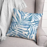 Navy Palm Leaf Throw Pillow