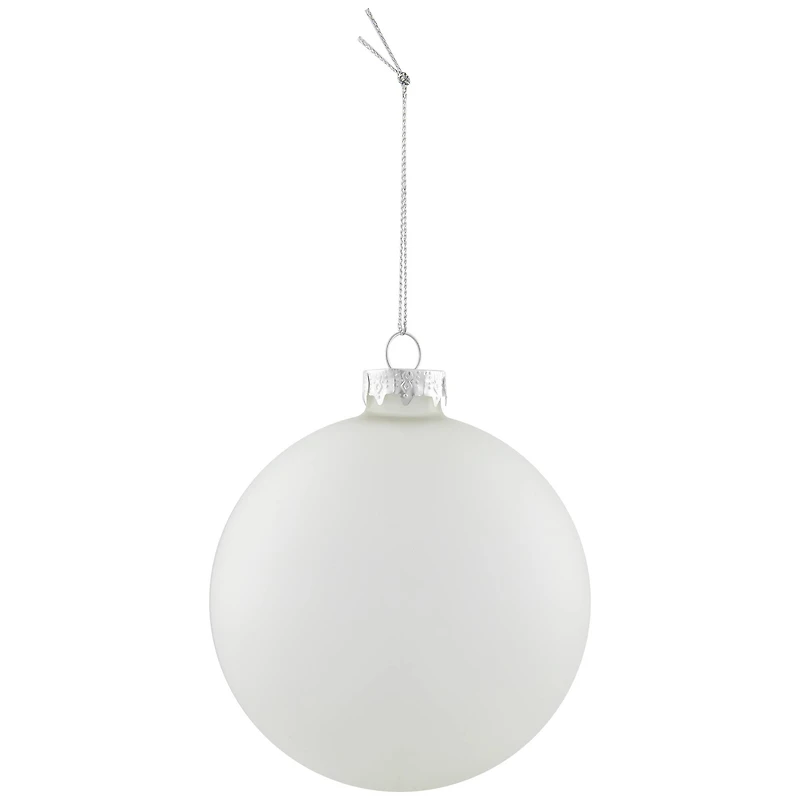 4ct. 4" White & Silver Frosted Matte Glass Ball Ornaments