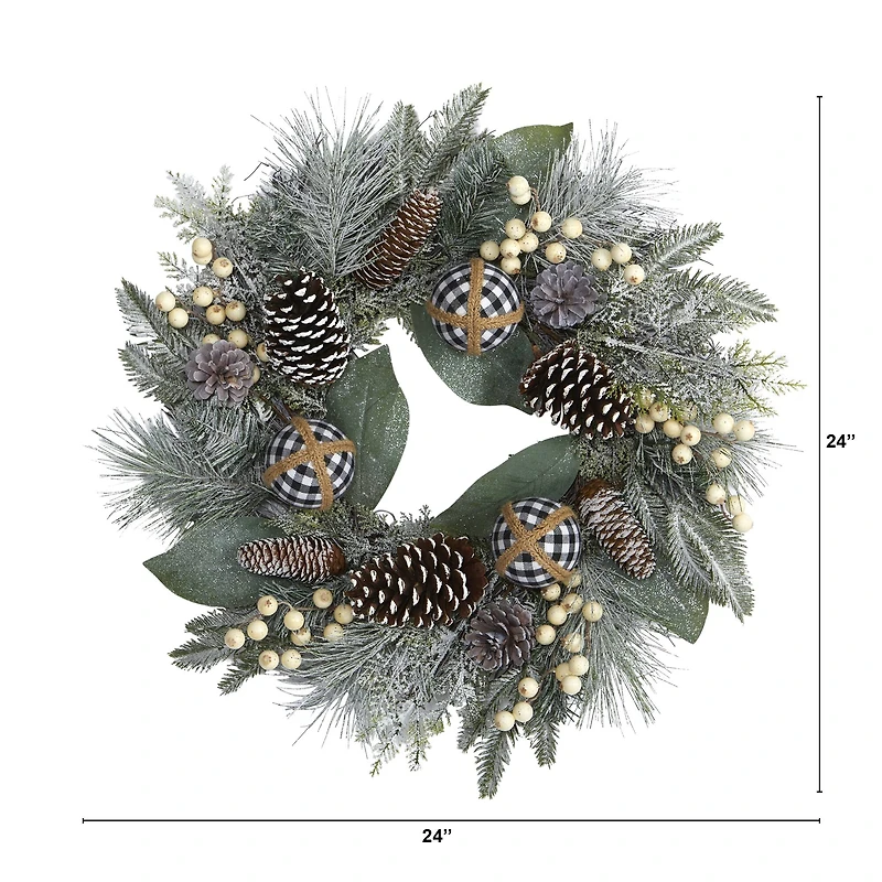 24" Snowy Berry, Pinecone & Ornaments Wreath