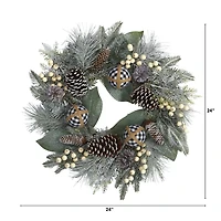 24" Snowy Berry, Pinecone & Ornaments Wreath