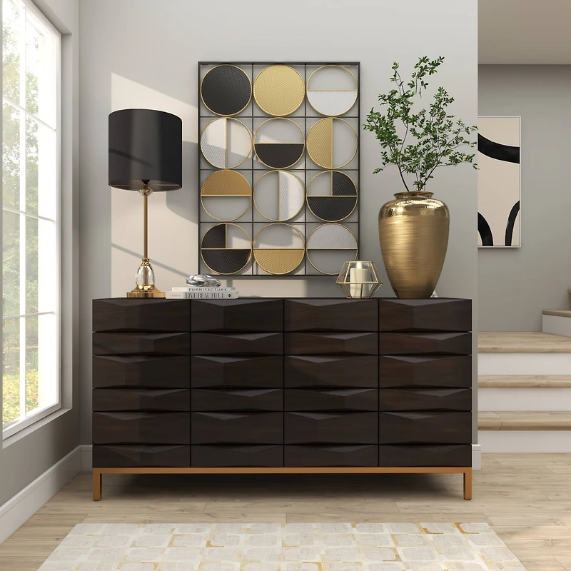 18" Gold Aluminum Brushed Vase with Hammered Top