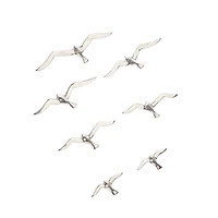 Set of 7 Silver Aluminum Coastal Birds Wall Decor, 16" x 4"
