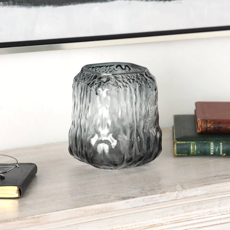 7" Gray Abstract Square Ombre Glass Vase