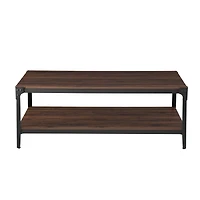 Walker Edison 48" Dark Walnut Angle Iron Coffee Table