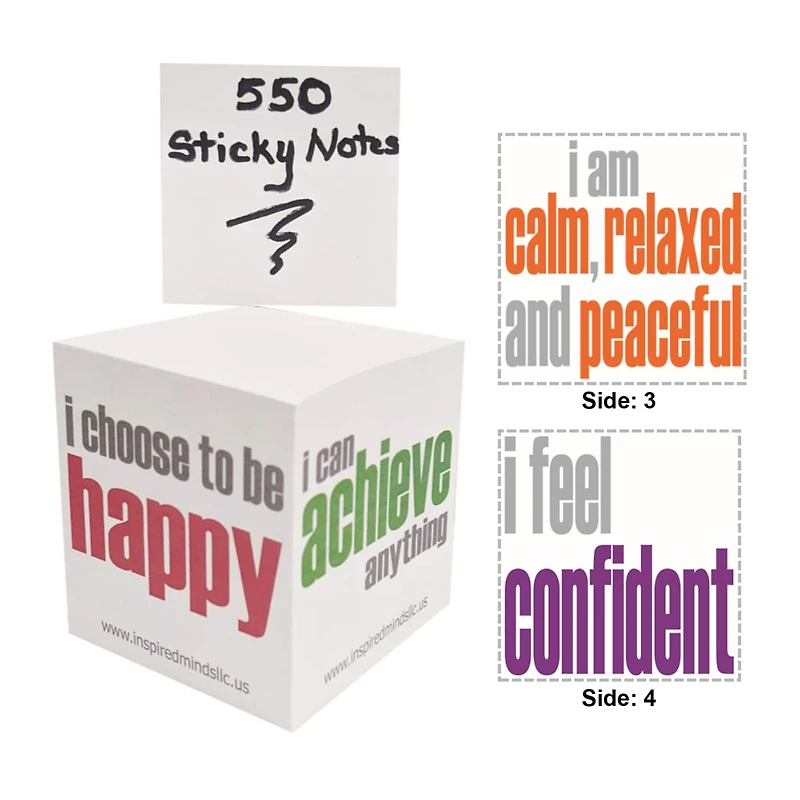 Inspired Minds 2 3/4 Inch Sticky Memo Cube, 550 Sheets