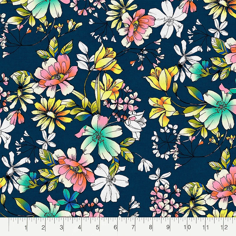 Fabric Editions Navy Belle Garden Cotton Fabric