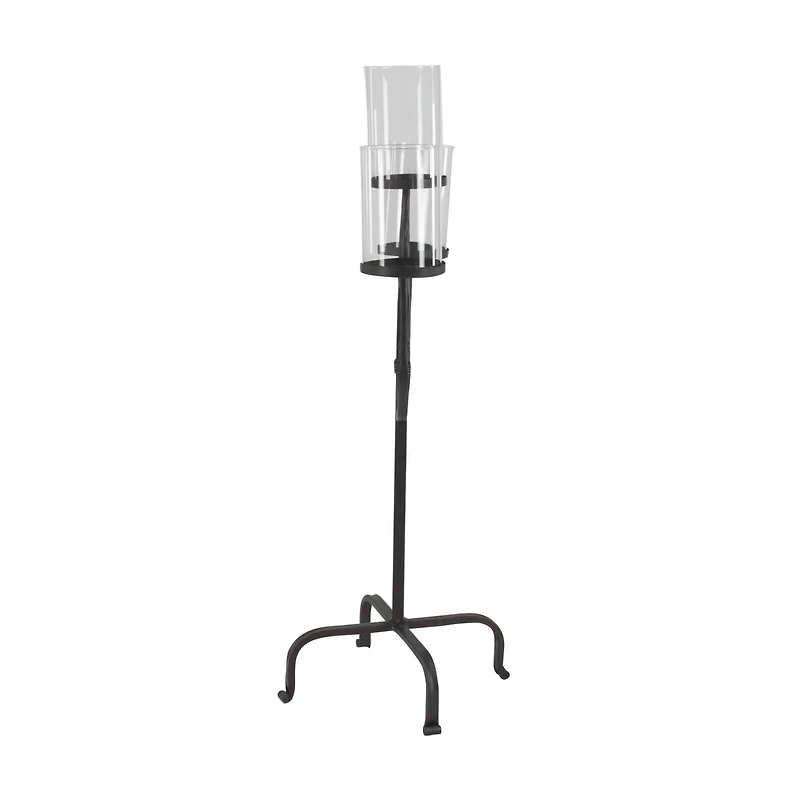 Traditional Black Metal and Glass 3-Light Candelabra, 28" x 15" x 12"