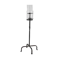 Traditional Black Metal and Glass 3-Light Candelabra, 28" x 15" x 12"