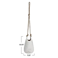 Hello Honey® 12.25" White Distressed Volcano Finish Stoneware Hanging Planter with Jute Rope Hanger
