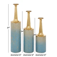Set of 3 Blue Metal Coastal Style Vase, 27", 24", 20"