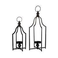 Modern Farmhouse Black Metal Candle Lantern Set, 22" & 16.5"