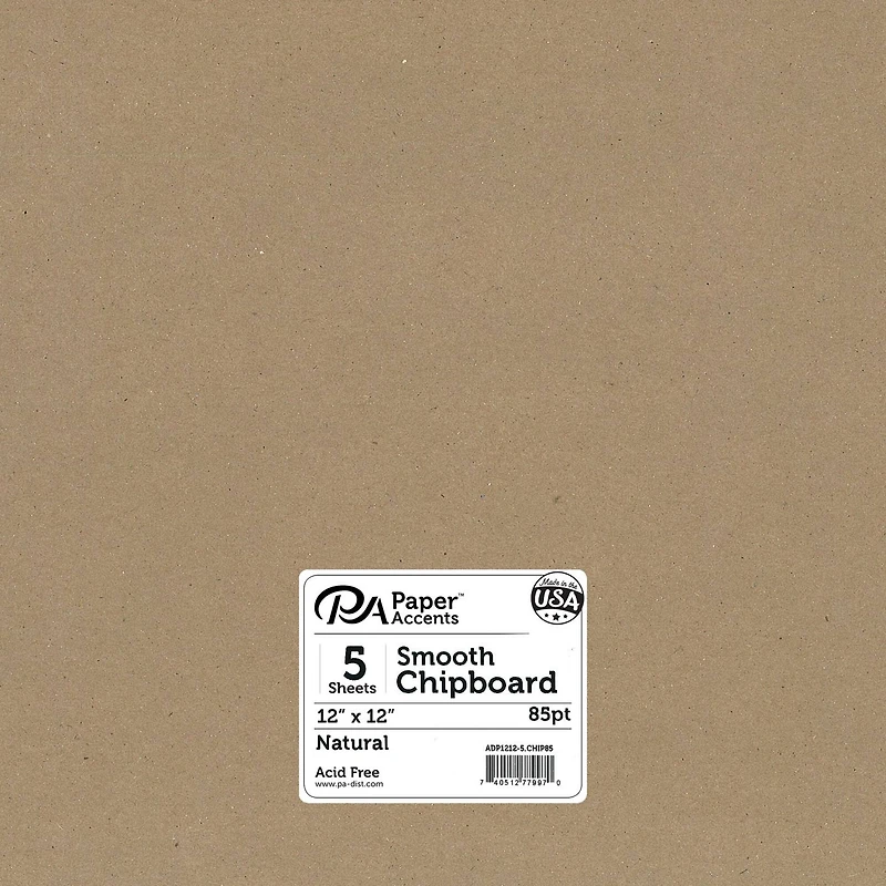 PA Paper™ Accents Natural 12" x 12" Heavy Chipboard, 5 Sheets