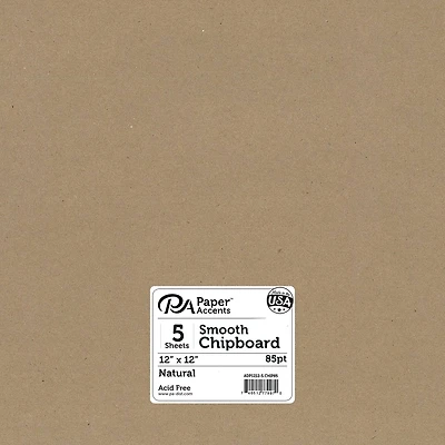PA Paper™ Accents Natural 12" x 12" Heavy Chipboard, 5 Sheets