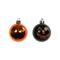 2.25" Black & Orange Pumpkin Face Plastic Ball Ornaments, 5ct. by Ashland®