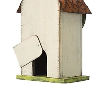 Glitzhome® 9.75" White Distressed Bird & Tree Birdhouse
