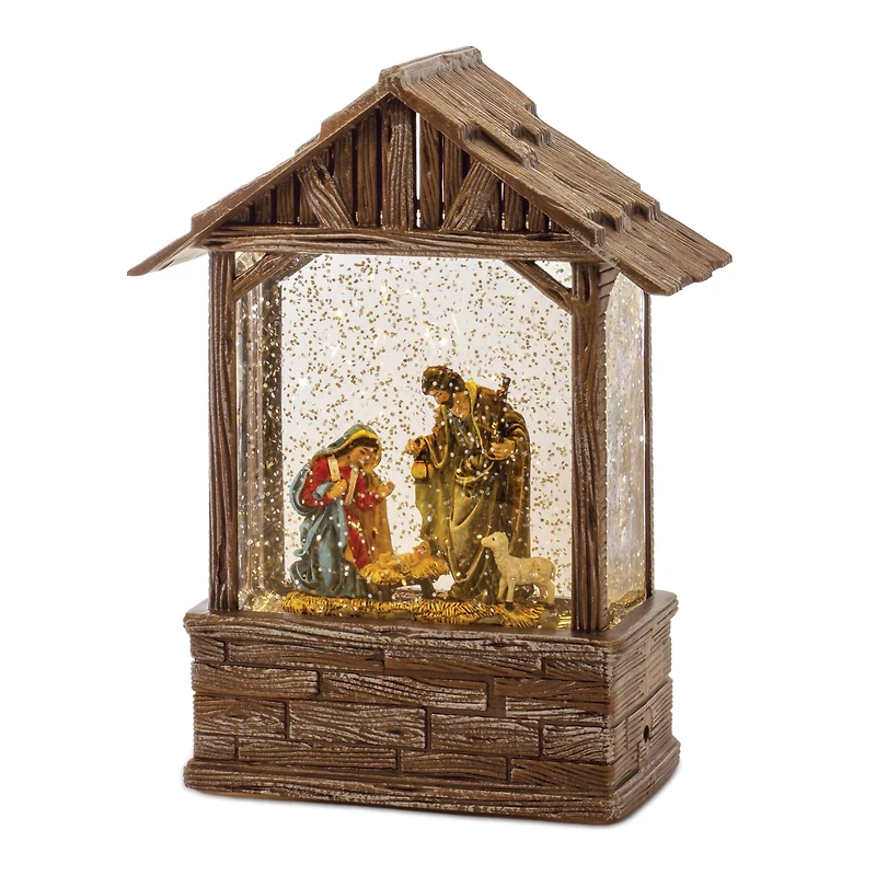 8.25" LED Snow Globe Nativity Barn