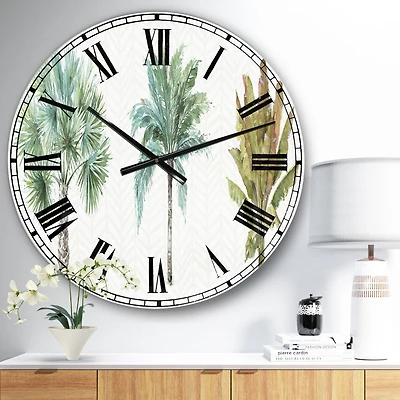 Designart 'Mixed Botanical Greens Palms I Farmhouse Wall Clock