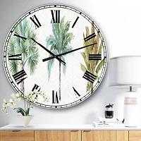 Designart 'Mixed Botanical Greens Palms I Farmhouse Wall Clock