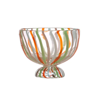 Hello Honey® 6.75" Multicolor Stripes Hand-Painted Glass Footed Bowl